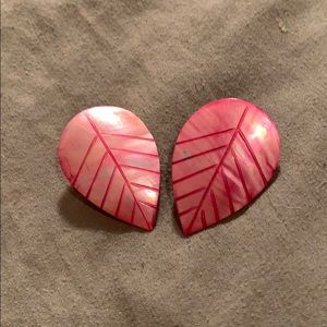 Pink leaf earring posts